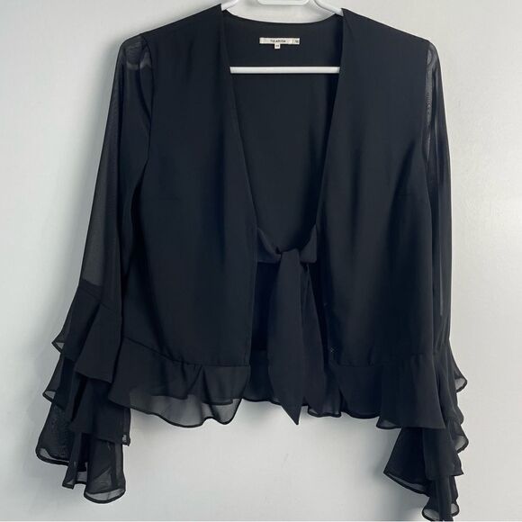 Tularosa Revolve Winnie Ruffle Sleeve Sheer Blouse Black Sz XS - Picture 6 of 11